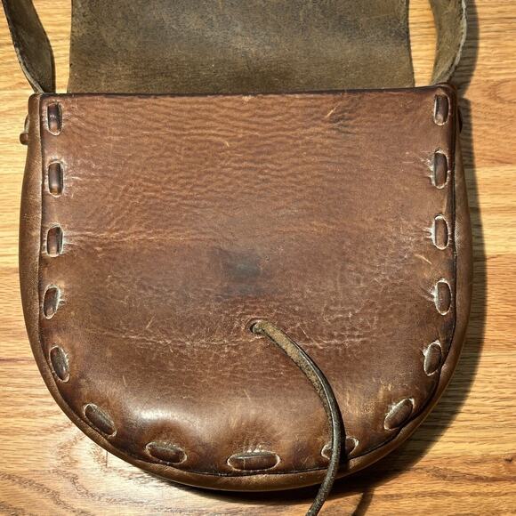 Vintage 70s Leather Handmade Purse Shoulder Bag With Antler Closures Hippy Boho - Picture 10 of 10